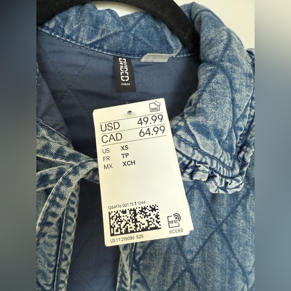 H&M Quilted Denim Jacket XS - Picture 3 of 5